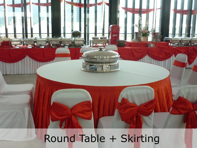 Round table finished with pleated skirting by TentHouz
